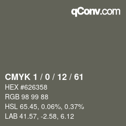 Color code: CMYK 1 / 0 / 12 / 61 | qconv.com