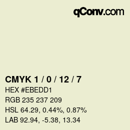 カラーコード: CMYK 1 / 0 / 12 / 7 | qconv.com