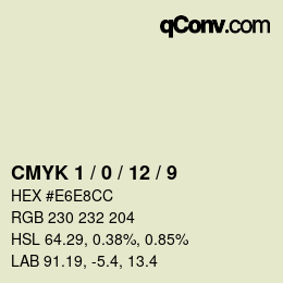 カラーコード: CMYK 1 / 0 / 12 / 9 | qconv.com