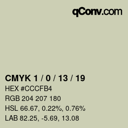 カラーコード: CMYK 1 / 0 / 13 / 19 | qconv.com