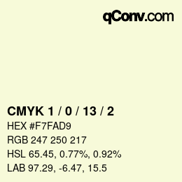 カラーコード: CMYK 1 / 0 / 13 / 2 | qconv.com