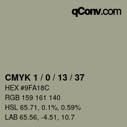 カラーコード: CMYK 1 / 0 / 13 / 37 | qconv.com