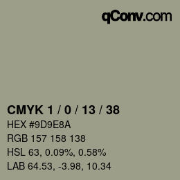 カラーコード: CMYK 1 / 0 / 13 / 38 | qconv.com