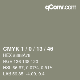 カラーコード: CMYK 1 / 0 / 13 / 46 | qconv.com