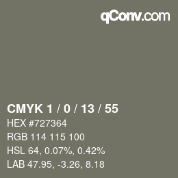 颜色代码: CMYK 1 / 0 / 13 / 55 | qconv.com