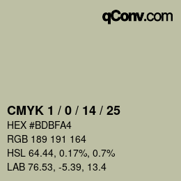 カラーコード: CMYK 1 / 0 / 14 / 25 | qconv.com