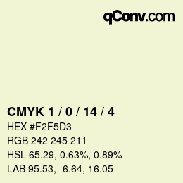 カラーコード: CMYK 1 / 0 / 14 / 4 | qconv.com