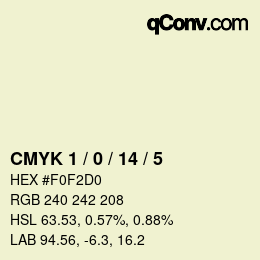 カラーコード: CMYK 1 / 0 / 14 / 5 | qconv.com