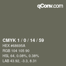 カラーコード: CMYK 1 / 0 / 14 / 59 | qconv.com