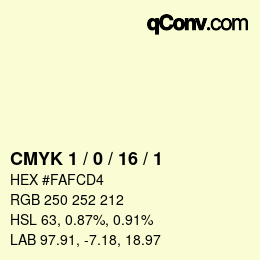 颜色代码: CMYK 1 / 0 / 16 / 1 | qconv.com