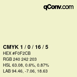 Farbcode: CMYK 1 / 0 / 16 / 5 | qconv.com
