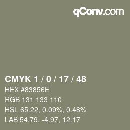 カラーコード: CMYK 1 / 0 / 17 / 48 | qconv.com