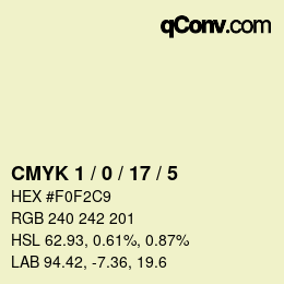 カラーコード: CMYK 1 / 0 / 17 / 5 | qconv.com