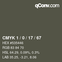 Color code: CMYK 1 / 0 / 17 / 67 | qconv.com