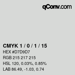 Farbcode: CMYK 1 / 0 / 1 / 15 | qconv.com