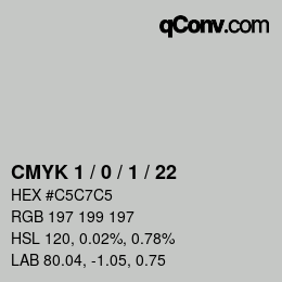 カラーコード: CMYK 1 / 0 / 1 / 22 | qconv.com