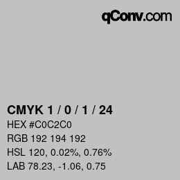 カラーコード: CMYK 1 / 0 / 1 / 24 | qconv.com