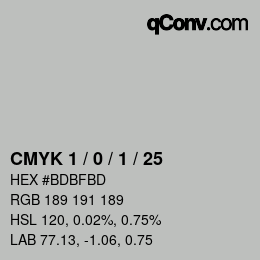 カラーコード: CMYK 1 / 0 / 1 / 25 | qconv.com