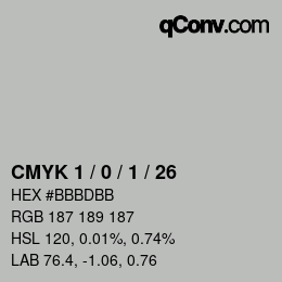カラーコード: CMYK 1 / 0 / 1 / 26 | qconv.com