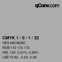 カラーコード: CMYK 1 / 0 / 1 / 32 | qconv.com