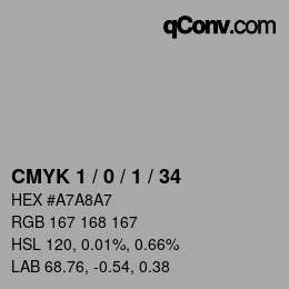 カラーコード: CMYK 1 / 0 / 1 / 34 | qconv.com