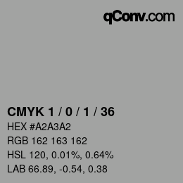 カラーコード: CMYK 1 / 0 / 1 / 36 | qconv.com