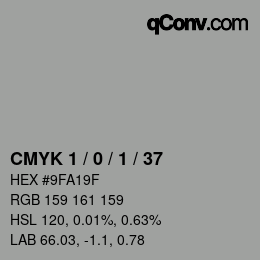 カラーコード: CMYK 1 / 0 / 1 / 37 | qconv.com