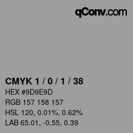 カラーコード: CMYK 1 / 0 / 1 / 38 | qconv.com