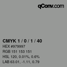 Farbcode: CMYK 1 / 0 / 1 / 40 | qconv.com