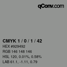 Color code: CMYK 1 / 0 / 1 / 42 | qconv.com