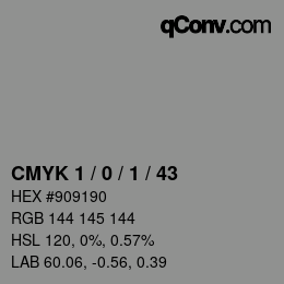 Color code: CMYK 1 / 0 / 1 / 43 | qconv.com