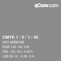 Farbcode: CMYK 1 / 0 / 1 / 45 | qconv.com