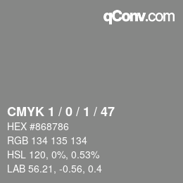 颜色代码: CMYK 1 / 0 / 1 / 47 | qconv.com