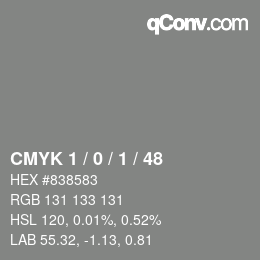 Color code: CMYK 1 / 0 / 1 / 48 | qconv.com