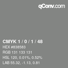 カラーコード: CMYK 1 / 0 / 1 / 48 | qconv.com