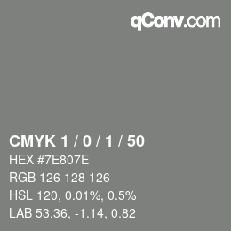 カラーコード: CMYK 1 / 0 / 1 / 50 | qconv.com