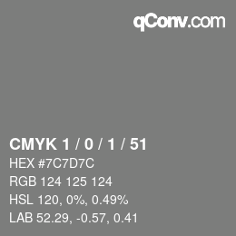 Color code: CMYK 1 / 0 / 1 / 51 | qconv.com