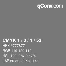 カラーコード: CMYK 1 / 0 / 1 / 53 | qconv.com