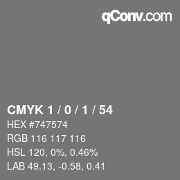 Color code: CMYK 1 / 0 / 1 / 54 | qconv.com