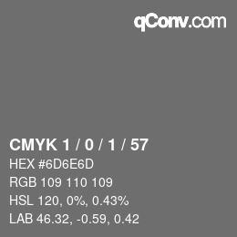 Farbcode: CMYK 1 / 0 / 1 / 57 | qconv.com