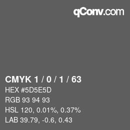 Farbcode: CMYK 1 / 0 / 1 / 63 | qconv.com