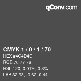 カラーコード: CMYK 1 / 0 / 1 / 70 | qconv.com