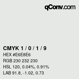 Farbcode: CMYK 1 / 0 / 1 / 9 | qconv.com