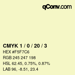 カラーコード: CMYK 1 / 0 / 20 / 3 | qconv.com