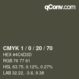 カラーコード: CMYK 1 / 0 / 20 / 70 | qconv.com