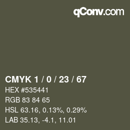 カラーコード: CMYK 1 / 0 / 23 / 67 | qconv.com