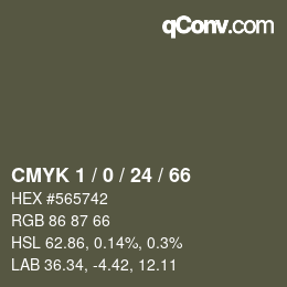 カラーコード: CMYK 1 / 0 / 24 / 66 | qconv.com