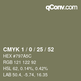 Color code: CMYK 1 / 0 / 25 / 52 | qconv.com