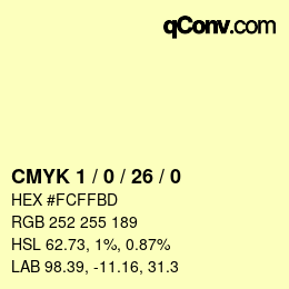 颜色代码: CMYK 1 / 0 / 26 / 0 | qconv.com
