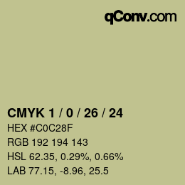 カラーコード: CMYK 1 / 0 / 26 / 24 | qconv.com